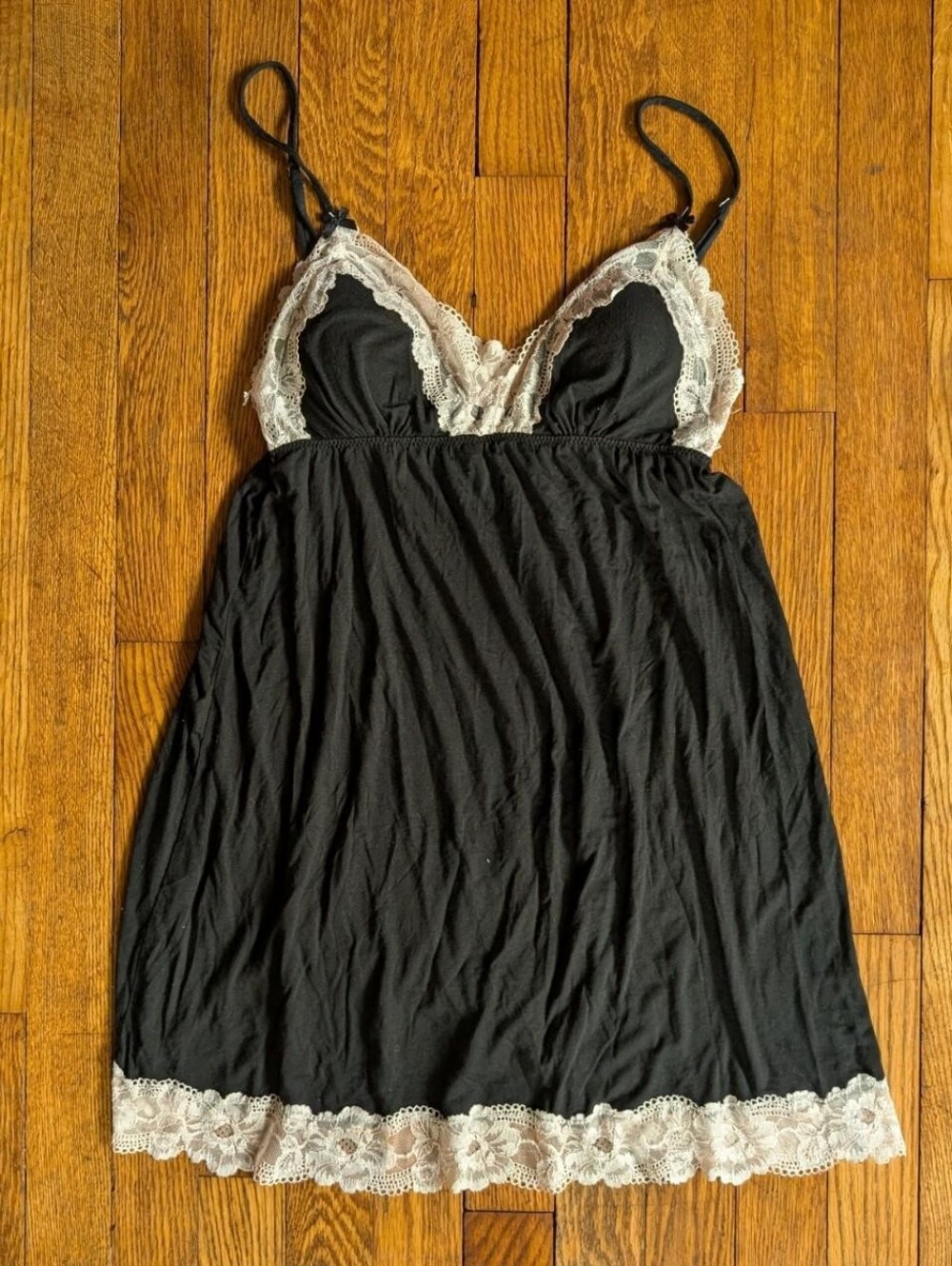 Victoria's Secret Black Jersey Lace Trim Negligee Lingerie Slip Dress